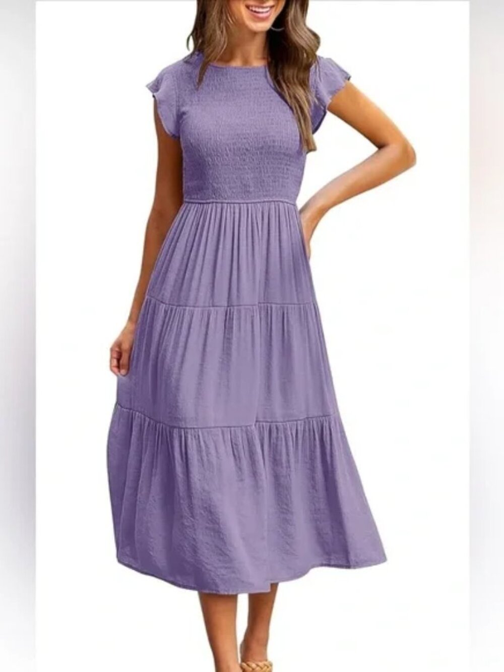 BTFBM Lavender Smocked Tiered Maxi Dress XXL Boho Cottagecore Summer Flowy